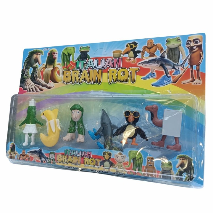 Set 6 Figurine Tralalero Tralala Italian Brainrot, 8-10 cm, Multicolor-Verde, Virtual Trend®