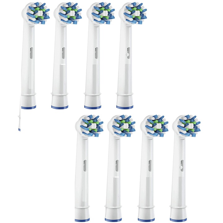 EB-50A Cross Action elektromos fogkefe, Oral-B kompatibilis, puha sörtékkel, 8 darabos készlet, LRTM fehér