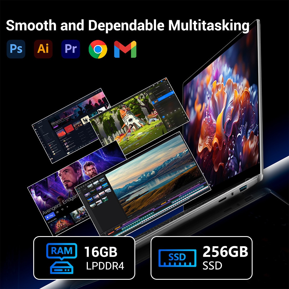 Laptop 15.6" cu procesor Intel Alder Lake N95, 16GB RAM, 256GB SSD, 1920*1080 FHD, Windows 11 Pro, Intel® UHD Graphics 600, 5GHz Wifi, 5000mAh, Argintiu