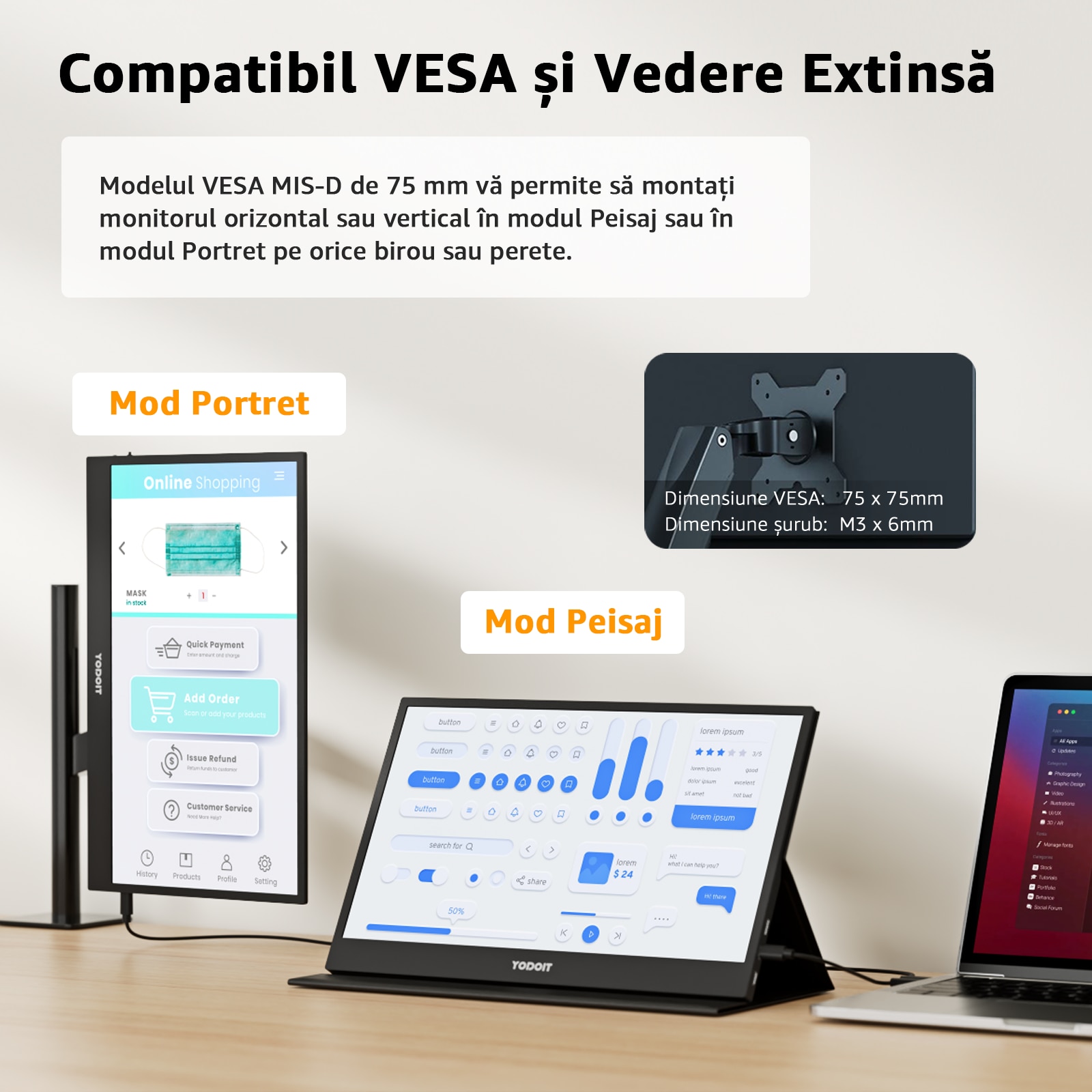 Monitor Portabil 16'', 4K, YODOIT, 3840×2400, FULL HD, LED IPS Display ...