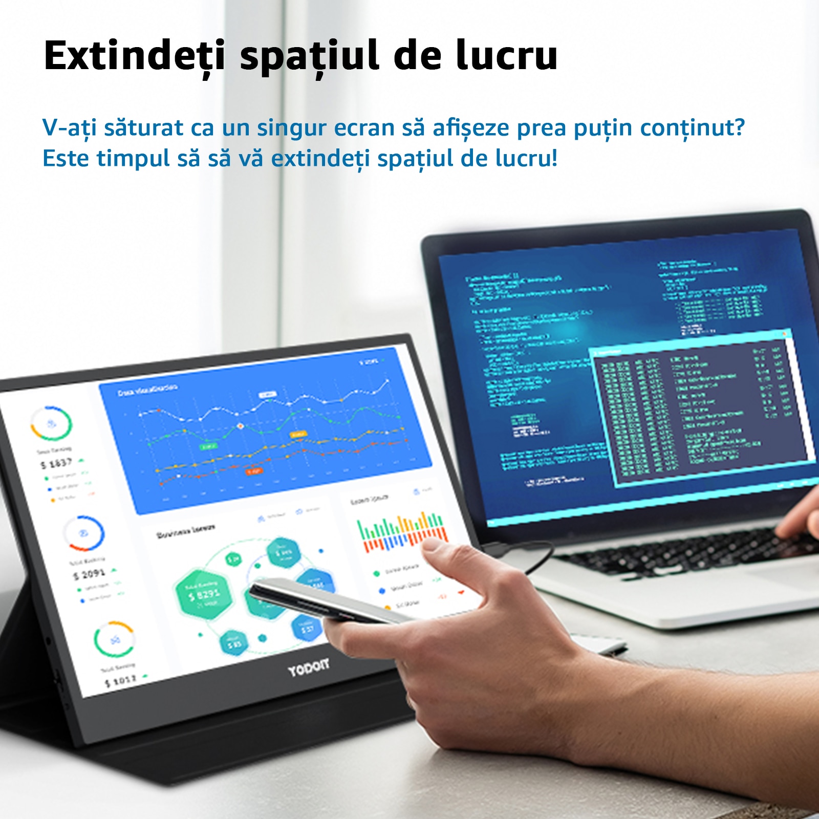 Monitor Portabil 16'', 4K, YODOIT, 3840×2400, FULL HD, LED IPS Display ...