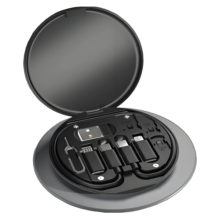 Cablu date multifunctional Sengoog 5in1 negru 29cm cu suport telefon