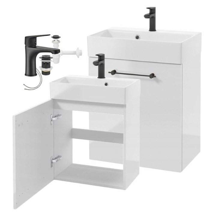 Set mobilier baie suspendat DomoDomo, 60x50cm, alb lucios, cu baterie si sofon