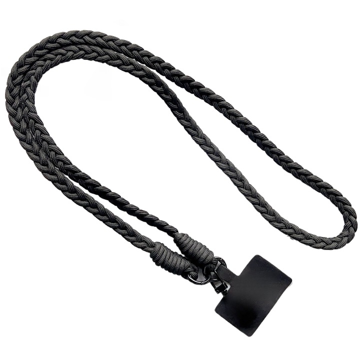 Универсален ремък за телефон, противокражна каишка за повечето смартфони, регулируема поставка за врат за мобилен телефон за мъже и жени, 120см, черен