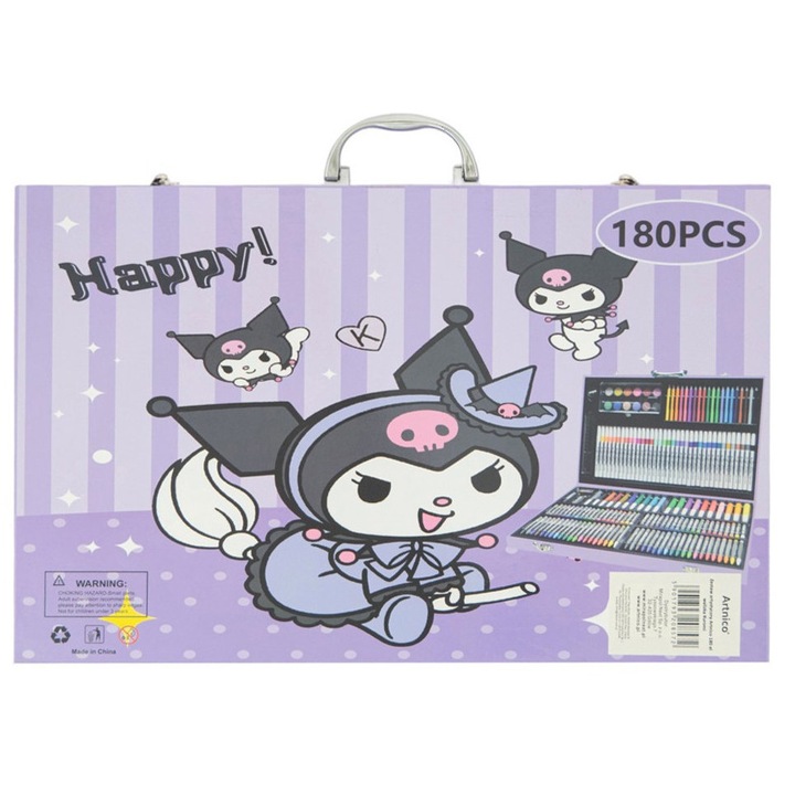 Set artistic de 180 de piese, valiza pentru copii cu Kuromi