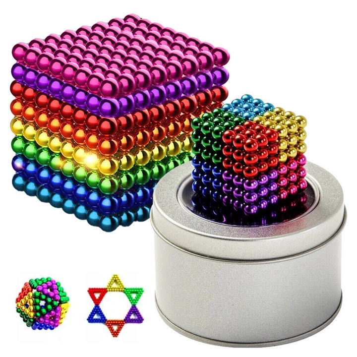 5 mm-es színes mágneses golyók készlete, 3D konstrukciók, szivárvány, 216 elem, 8 szín, erős mágneses erővel, oktatójáték relaxációhoz és mentális stimulációhoz