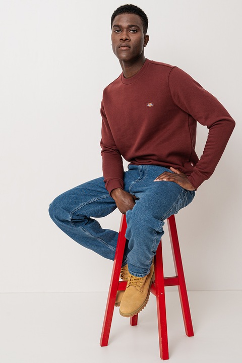 Dickies, Bluza de trening cu decolteu la baza gatului si aplicatie logo, Visiniu