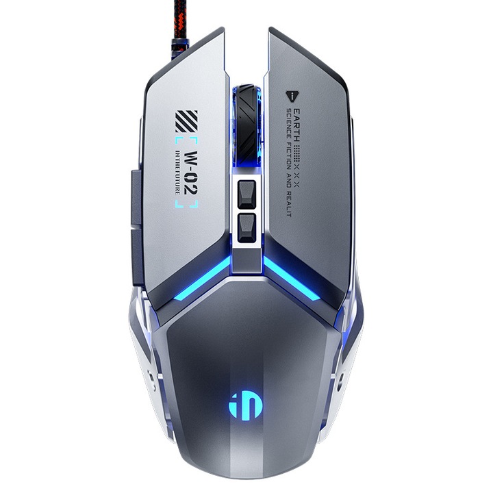 Mouse gaming, INPHIC, W2,1 buc, cu fir macro iluminat, gaming birou, PC laptop, gri