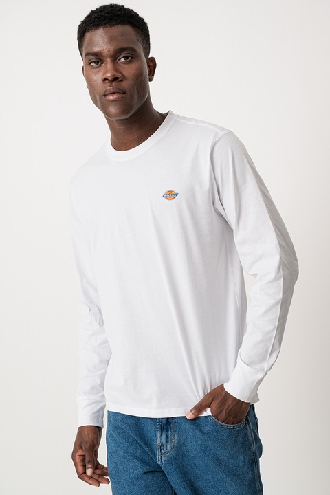 Dickies, Памучна блуза с овално деколте и малко лого, Червен/Бял/Жълт