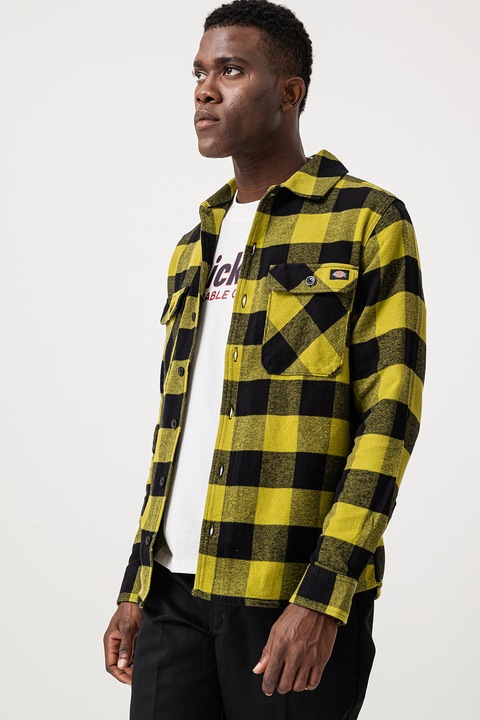 Dickies, Normál fazonú kockás pamuting, Fekete/Limezöld