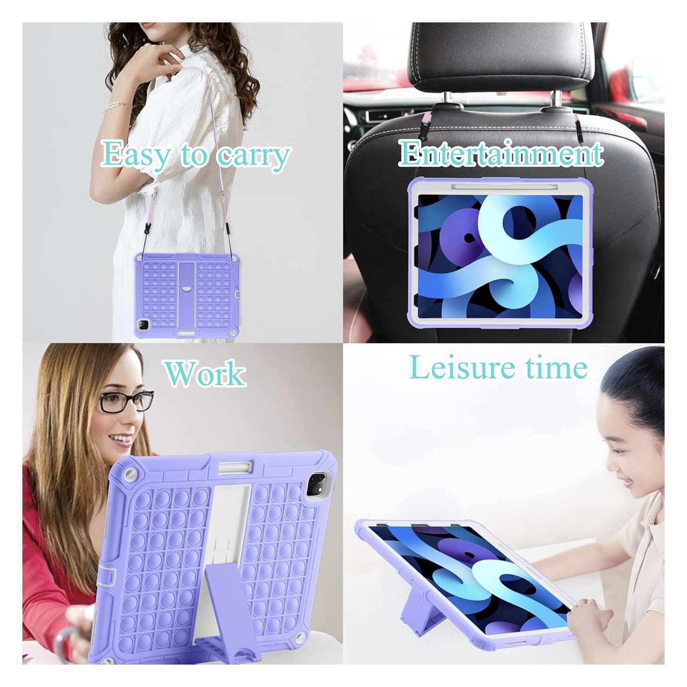 Husa pentru iPad Pro 12.9 (2018/2020/2021), model Pop-it antishock cu suport, pentru copii, mov
