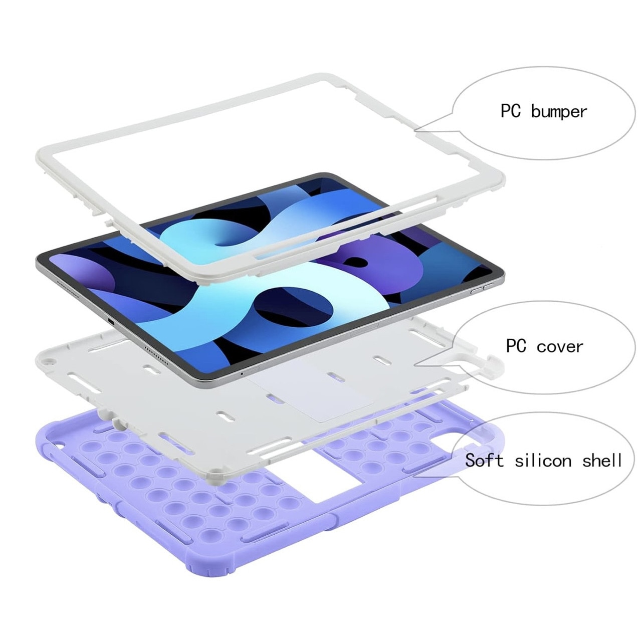 Husa pentru iPad Pro 12.9 (2018/2020/2021), model Pop-it antishock cu suport, pentru copii, mov