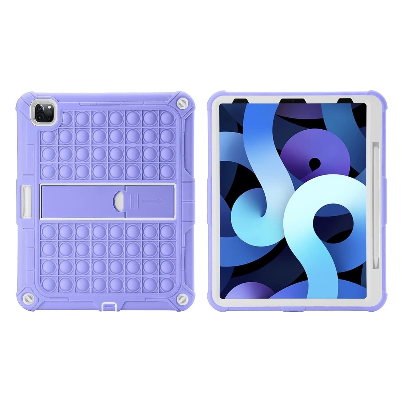 Husa pentru iPad Pro 12.9 (2018/2020/2021), model Pop-it antishock cu suport, pentru copii, mov
