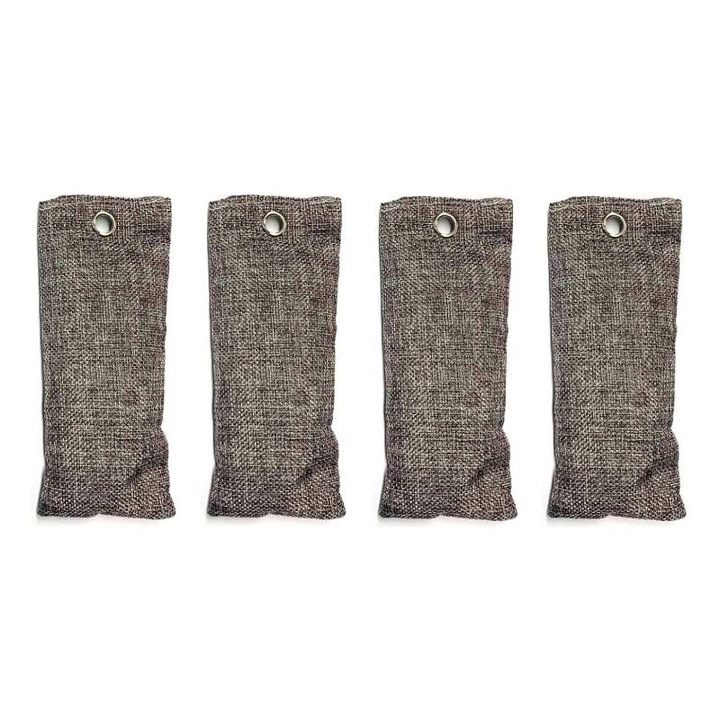 Комплект от 4 торбички с активен бамбуков въглен, неутрализатор на миризми, 75гр/брой, сив