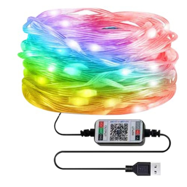 Lampa cu flux LED, OEM, potrivita pentru Craciun, balcon, petrecere, gradina, nunta, impermeabila in aer liber, sursa de alimentare 5V, interfata USB, controlabila prin aplicatie