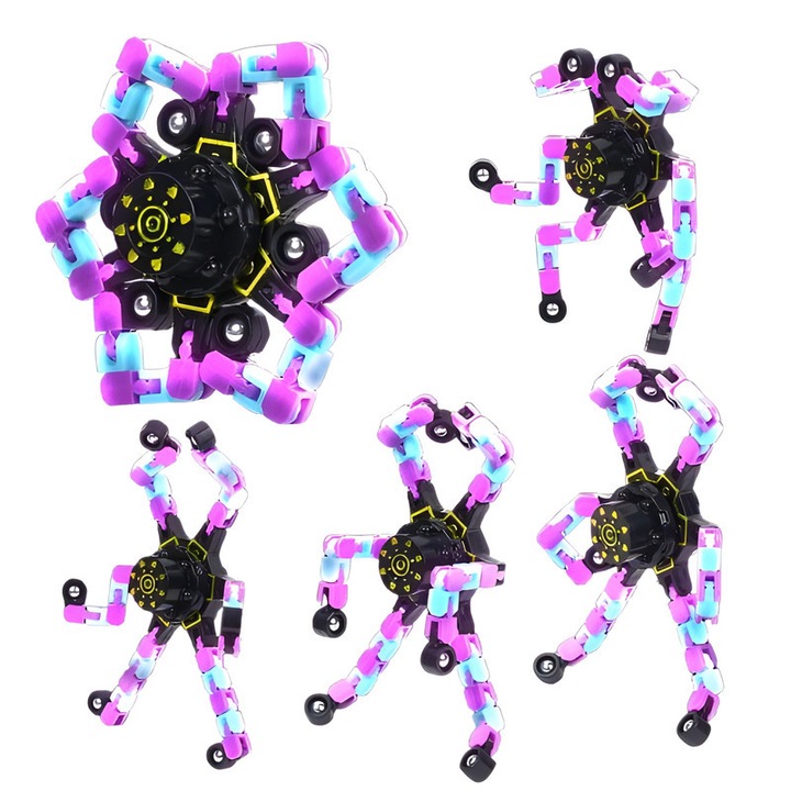 Комплект 4 интерактивни детски играчки, трансформиращ се фиджет спинър, фосфоресциращ виолетов, 13.5см