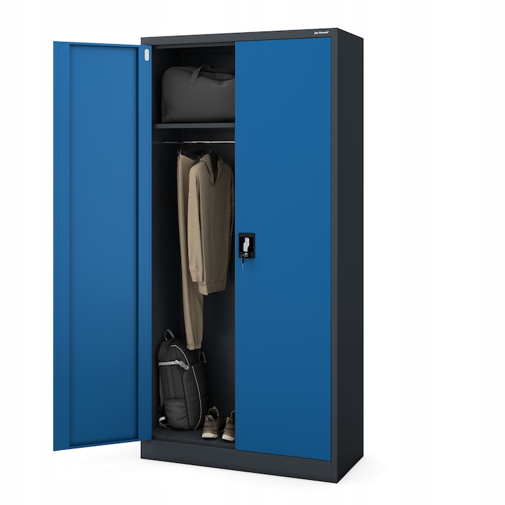 Dulap metalic DAWID, 90x185x45cm, antracit-navy, 3 compartimente, 2 chei