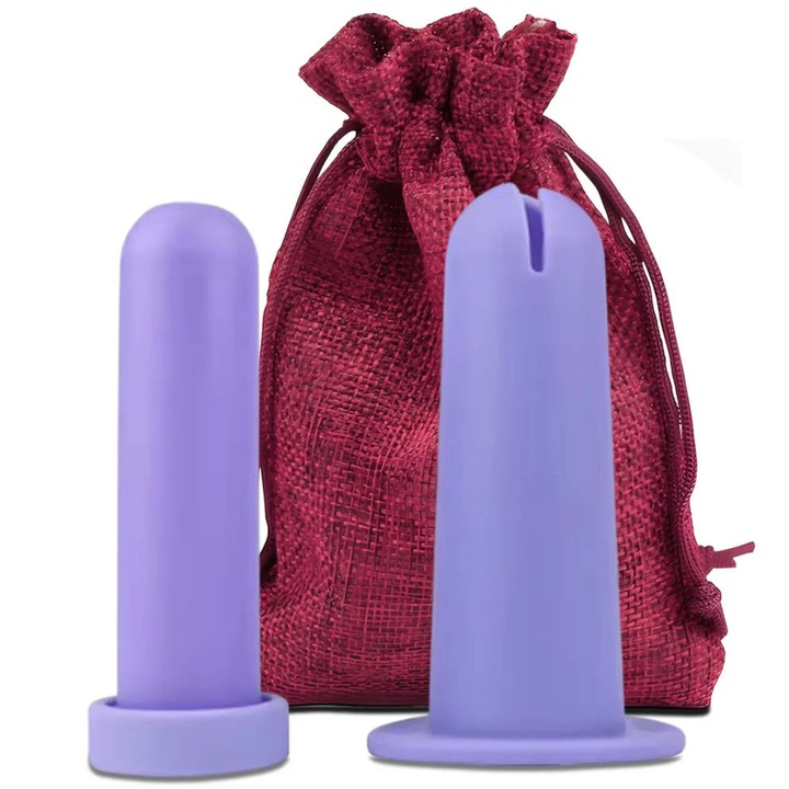 Aplicator pentru cupa menstruala Linovit®, silicon medical, reutilizabil, usor de folosit, compatibil cu lubrifiant, design compact si igienic, mov - Purple