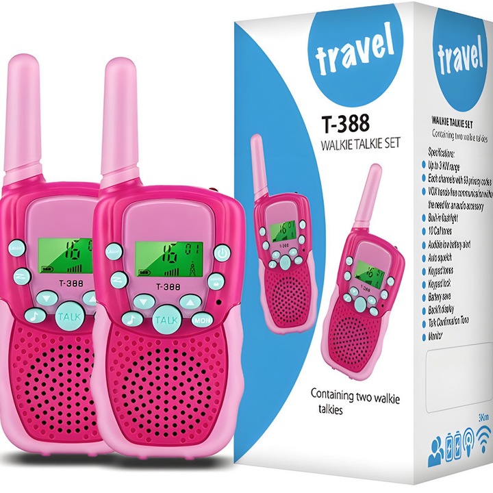 Gyerek walkie-talkie 2 darabos csomag, 22 csatorna, 3 mérföldes hatótávolság, LCD kijelző