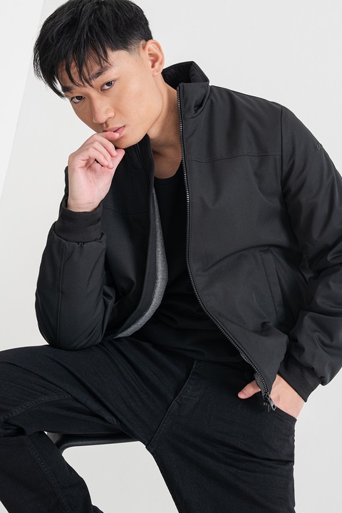 Geox, Jacheta regular-fit cu guler mediu Vincit, Negru, L