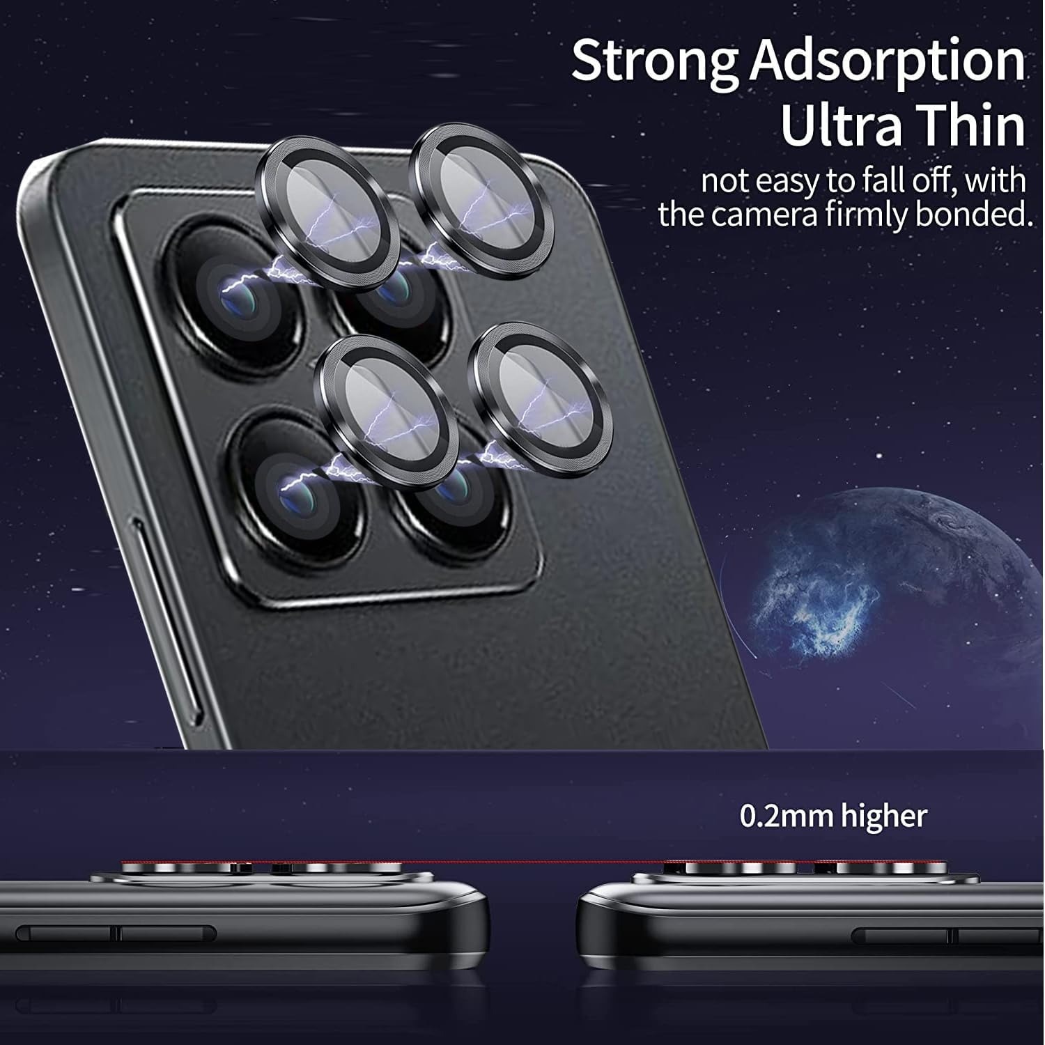 Folie protectie camera Xiaomi Redmi Note 14 Pro 4G, aluminiu, sticla 9H, negru, 0.33mm