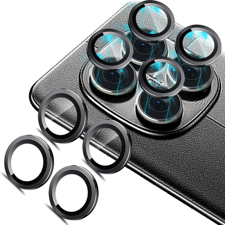 Протектор за камера Xiaomi Redmi Note 14 Pro 4G, алуминий, стъкло 9H, черен, 0.33мм