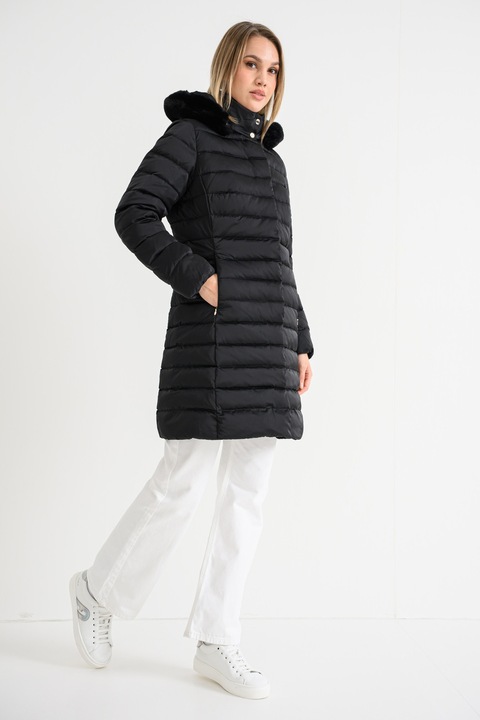 Geox, Geaca midi cu gluga si umplutura de puf Bettanie, Negru