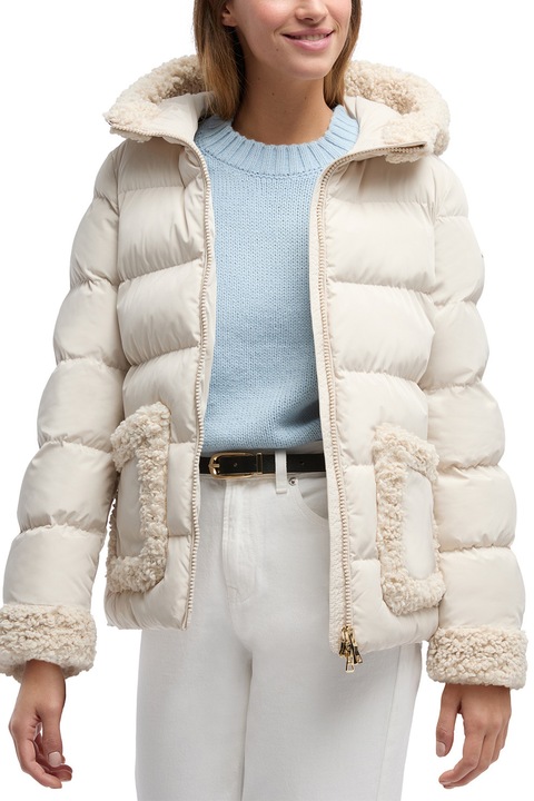 Geox, Jacheta matlasata cu gluga si garnituri din teddy Vilde, Alb, M