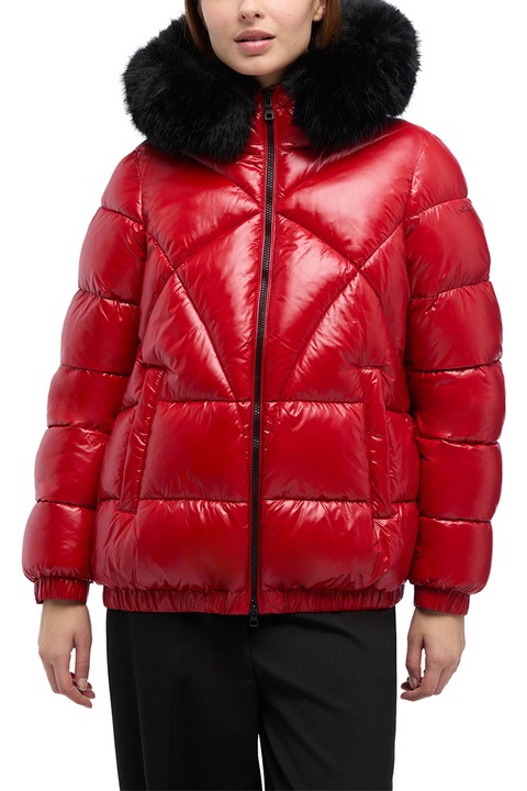 Geox, Backsie kapucnis steppelt télikabát levehető szegéllyel, Piros/Fekete