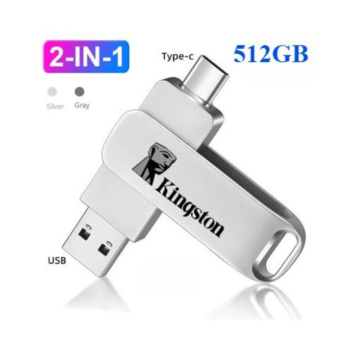 Високоскоростна USB флаш памет, KINGSTON, 2 в 1, тип C, 512 GB, за телефон/компютър