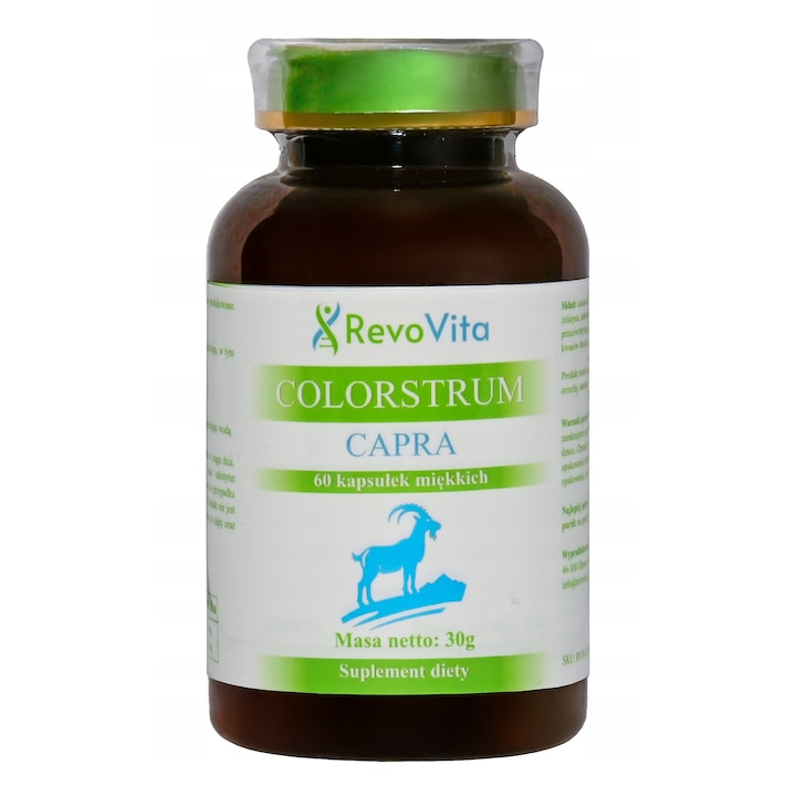 Supliment alimentar, Colostru, Colostru din lapte de capra, 500 mg, 60 capsule, contine 200 mg de imunoglobuline IG (40%), sustine sistemul imunitar, ofera minerale, ambalaj din plastic