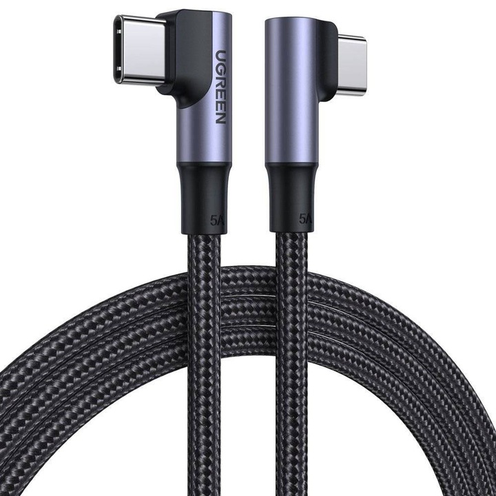 Cablu de date/incarcare Data Cable US335 (70698) USB C to USB C 90 Degree Cable, Fast Charging 5A, 2m Space Gray Gri