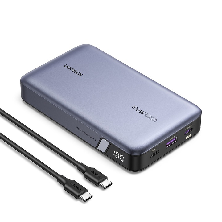 Baterie Externă UGREEN PB720, 20000mAh, 100W, USB Type-C, Negru, 139x80x26.5mm