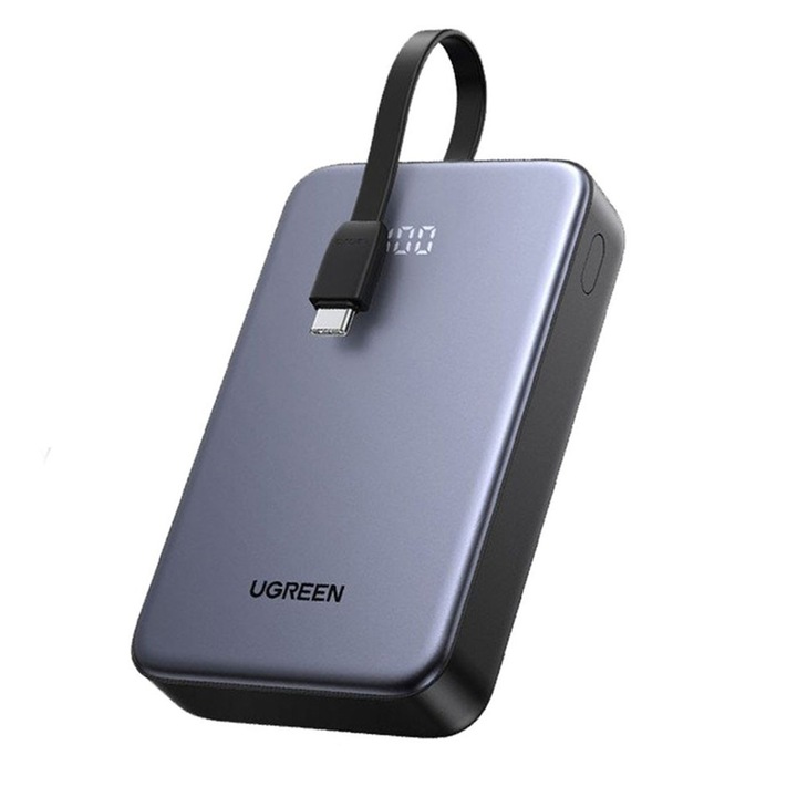 Baterie Externa 20000 mAh Model PB505, 45762 1 Porturi USB USB-C Quick Charge 22.5W Cablu Inclus Gri Ugreen