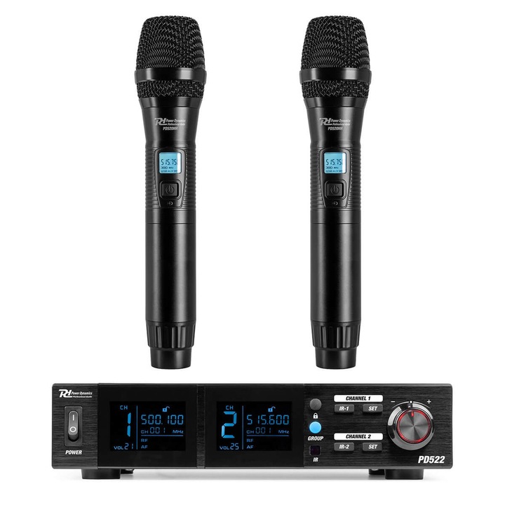 Set Microfon radio UHF Power Dynamics PD522 (2x microfoane de mana)