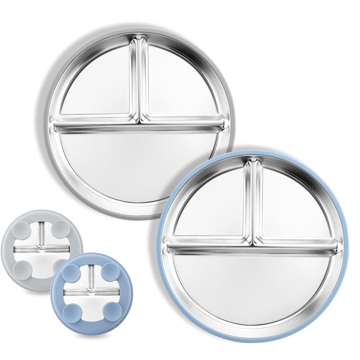 2 db rozsdamentes acél tányér szívókoronggal, innovatív design, 8"