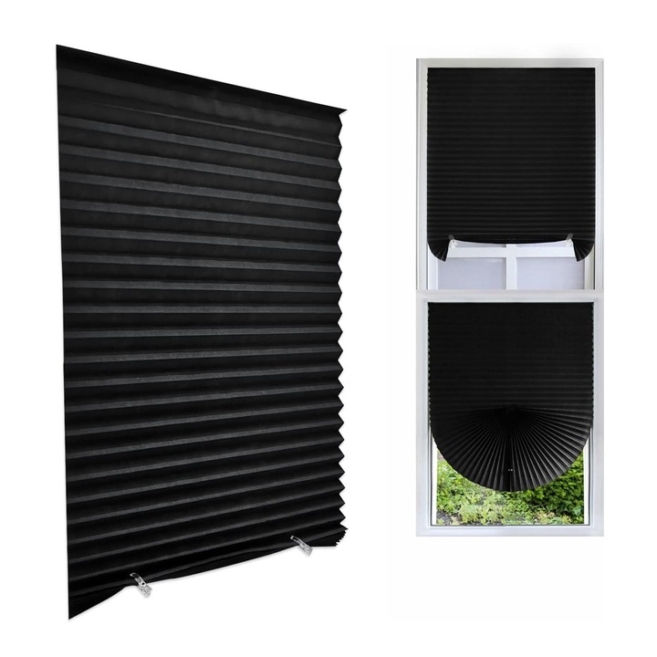 Jaluzea Plisata Autoadeziva, Reglabila, Montaj Fara Gaurire, Negru, Dimensiuni 90x180 cm – Luxer