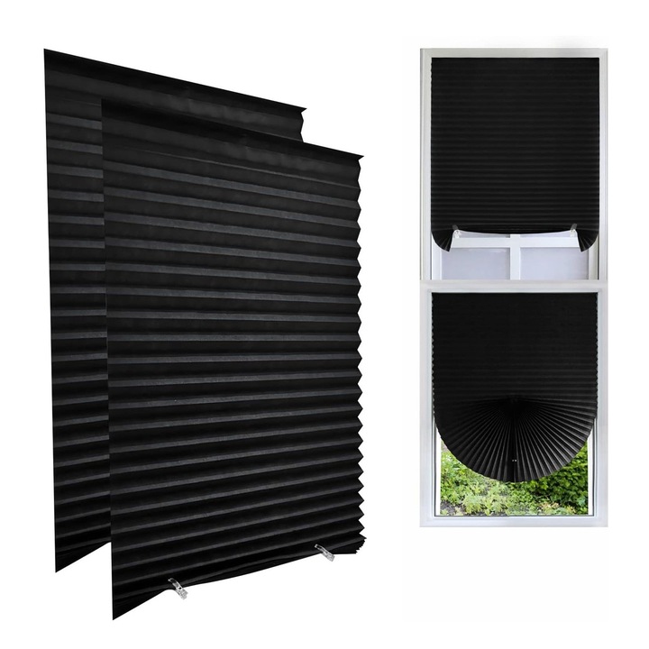 Set 2 Jaluzele Plisate Autoadezive, Reglabile, Montaj Fara Gaurire, Negru, Dimensiuni 90x180 cm – Luxer
