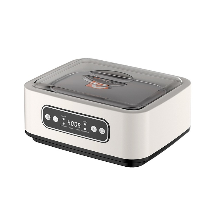 Уред за кисело мляко, 1 бр, автоматичен мултифункционален, с вътрешен контейнер от неръждаема стомана, термостат контрол, за ферментация на кисело мляко, натто, домашно приготвена храна, кремаво бял цвят