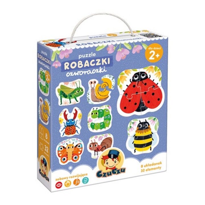 Puzzle Robaczki czworaczki, 8 darabos, 32 elemes, 16,5x19x5cm, többszínű
