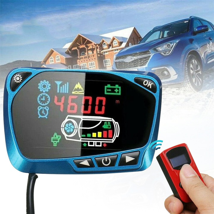 Incalzitor de parcare controler comutator, Buyya, Incalzire cu motorina pentru camioane incalzitor de parcare incalzitor de combustibil pentru masina, cu termostat inteligent LCD, rosu si albastruA, 12V/24V, set complet, usor de instalat