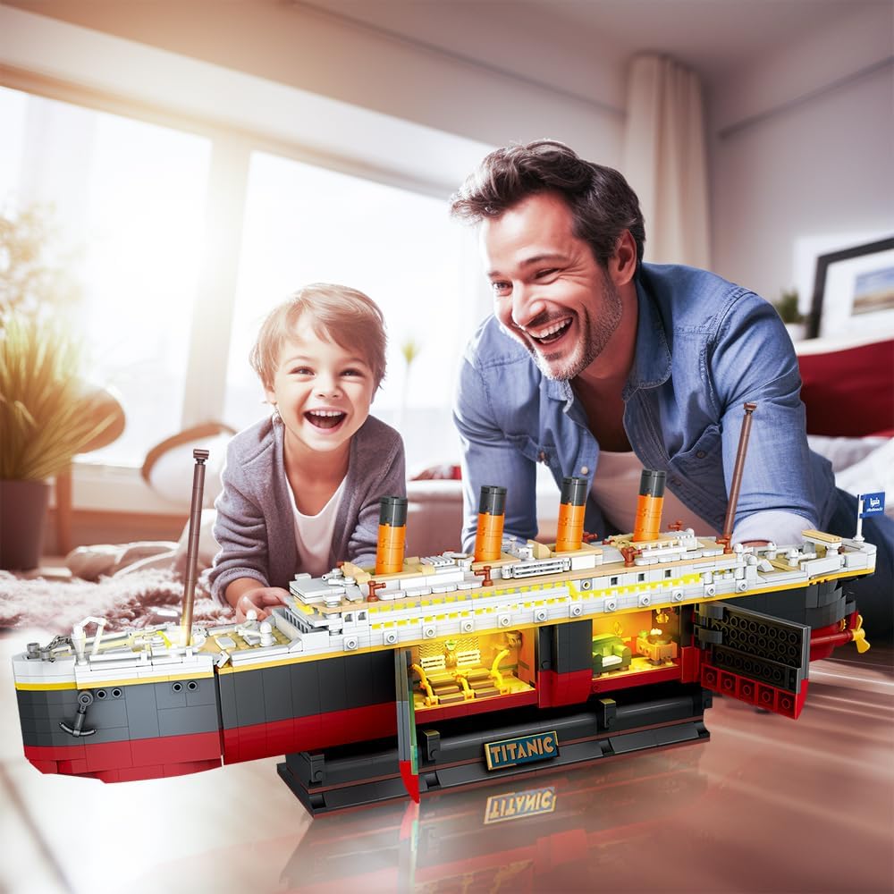 Set de Constructie Titanic 2 in 1, 1883 piese, cu lumini LED