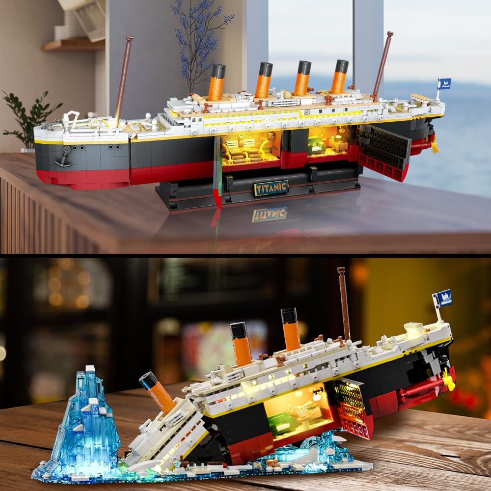 Set de Constructie Titanic 2 in 1, 1883 piese, cu lumini LED