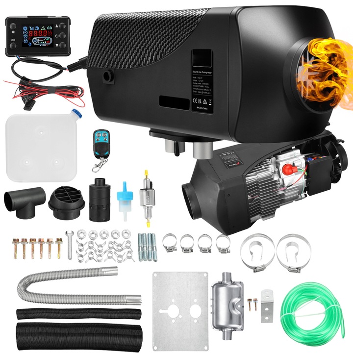 Incalzitor diesel, buyya, 8KW, 12 V, capacitate rezervor 10L, Functionare cu zgomot redus, afisaj LCD imbunatatit, cu telecomanda, cu un kit de accesorii, alegerea perfecta pentru a mentine vehiculul sau spatiul de locuit cald, Negru