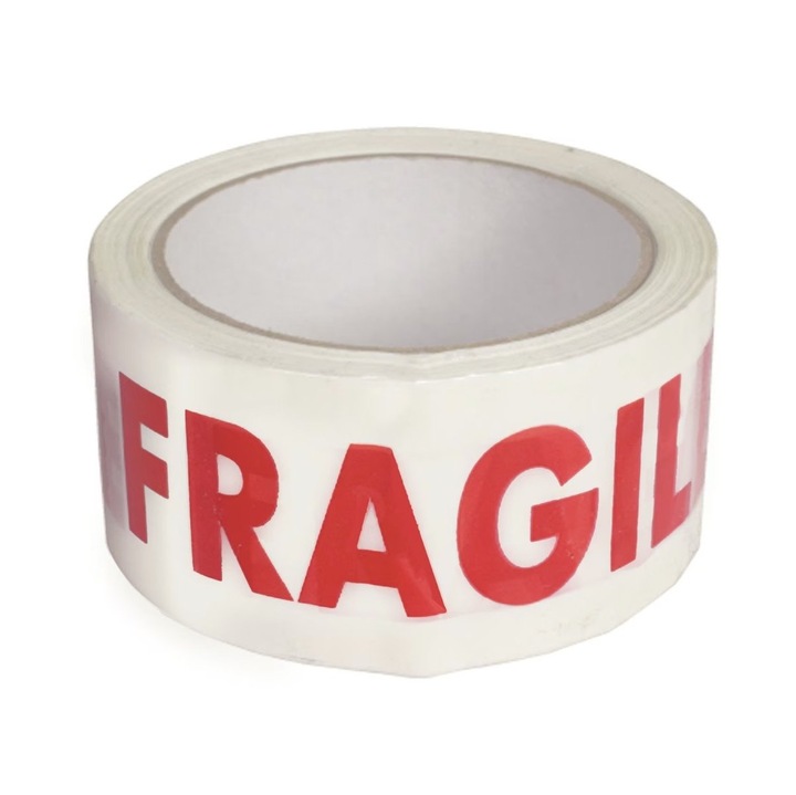 Banda Adeziva FRAGIL, Low Noise, 48mm/50 Metri, Acril, Alb/Rosu