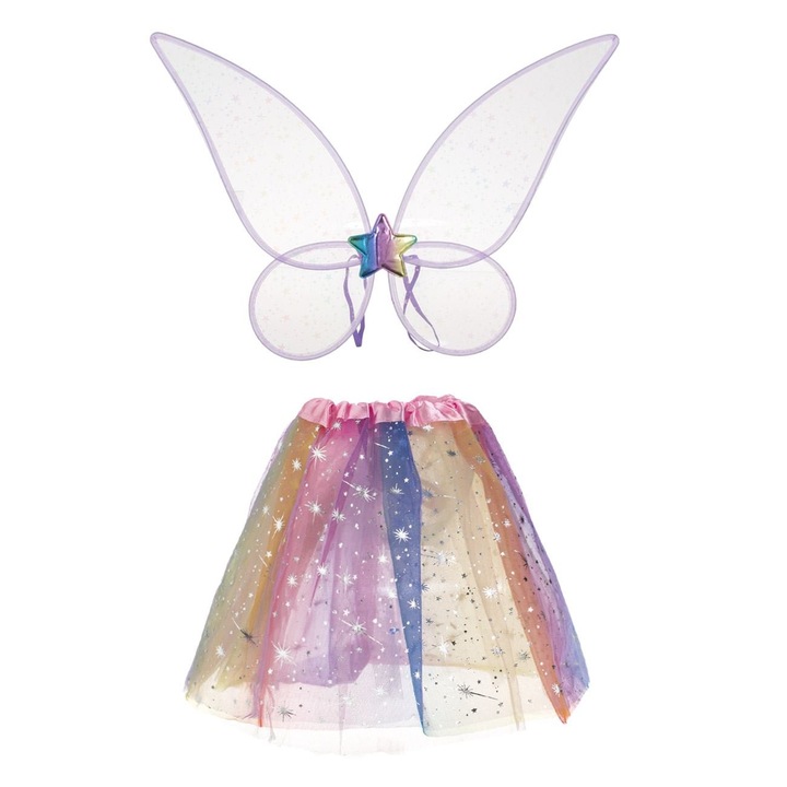 Set deghizare copii, aripi multicolor, fusta tutu 30 cm, 2 bucati, multicolor