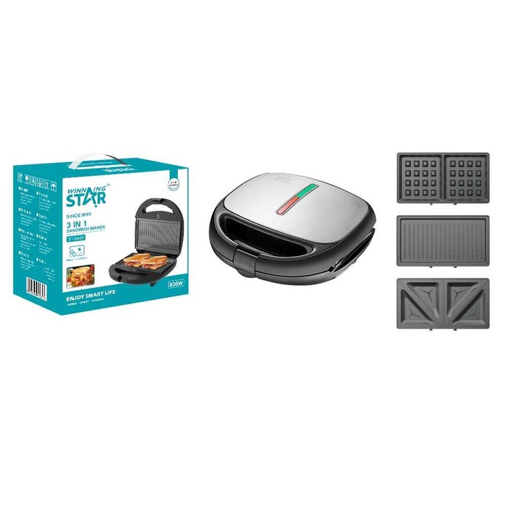 WINNING STAR ST-9450 3 в 1 сандвичър, 800 W, със сменяеми плочи