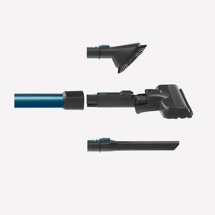 Aspirator de mana si vertical 2in1 H.Koenig, UP610, PowerClean, fara sac, 2 trepte de viteza, autonomie 50 min, capacitate rezervor 0.8 litri, accesorii incluse, multifunctional, silentios, cu suport de perete, albastru