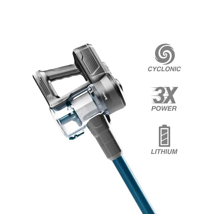 Aspirator de mana si vertical 2in1 H.Koenig, UP610, PowerClean, fara sac, 2 trepte de viteza, autonomie 50 min, capacitate rezervor 0.8 litri, accesorii incluse, multifunctional, silentios, cu suport de perete, albastru