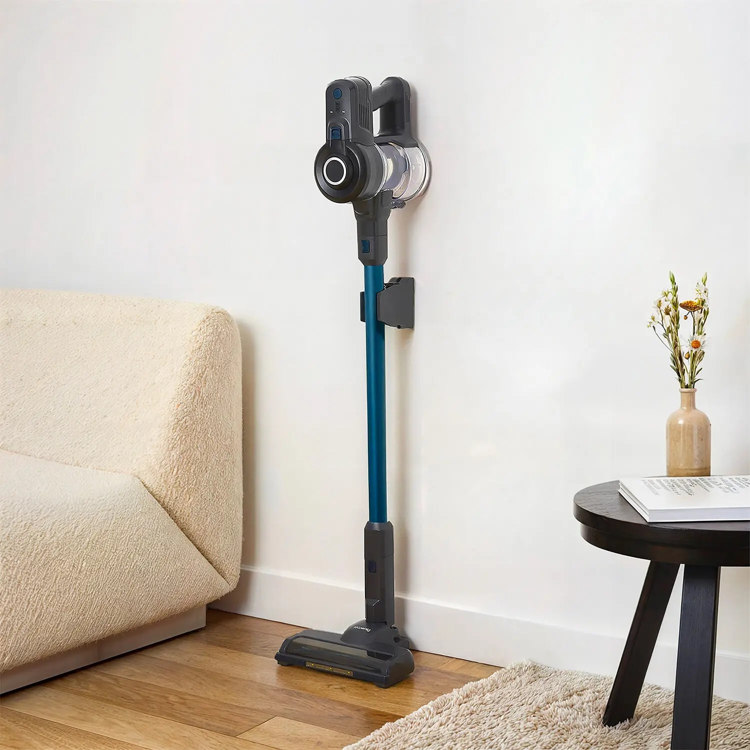 Aspirator de mana si vertical 2in1 H.Koenig, UP610, PowerClean, fara sac, 2 trepte de viteza, autonomie 50 min, capacitate rezervor 0.8 litri, accesorii incluse, multifunctional, silentios, cu suport de perete, albastru